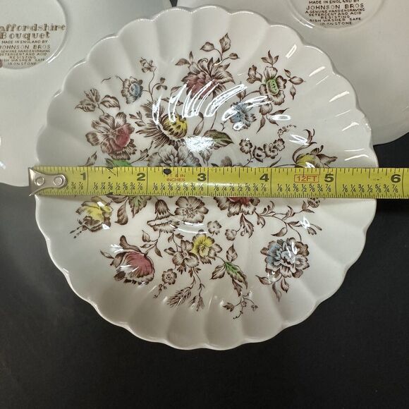 JOHNSON BROTHERS 5 Saucer Plates Staffordshire Bouquet Brown Multicolor VTG - Picture 6 of 10